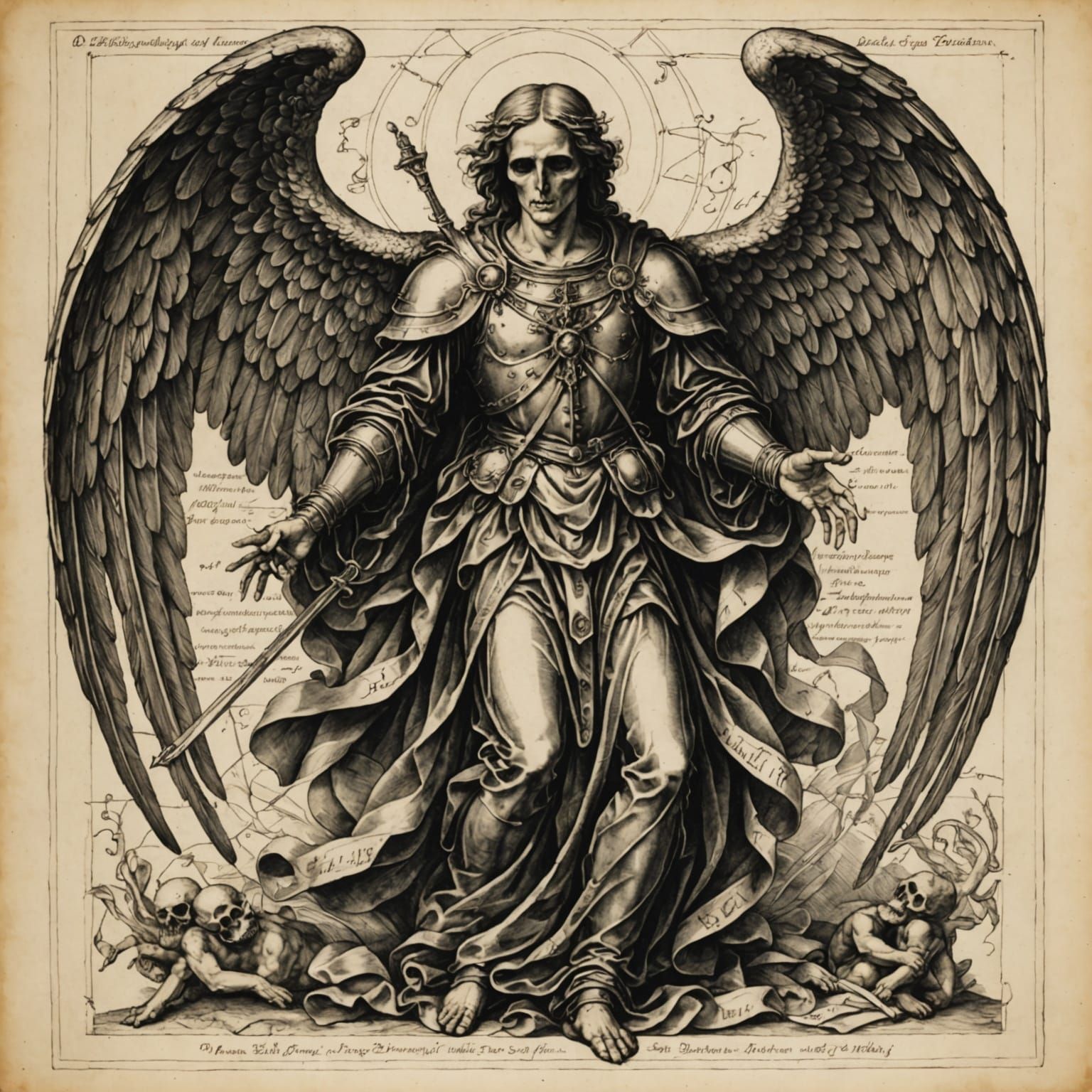 Renaissance Angel of Death in Intricate Ink Lines
