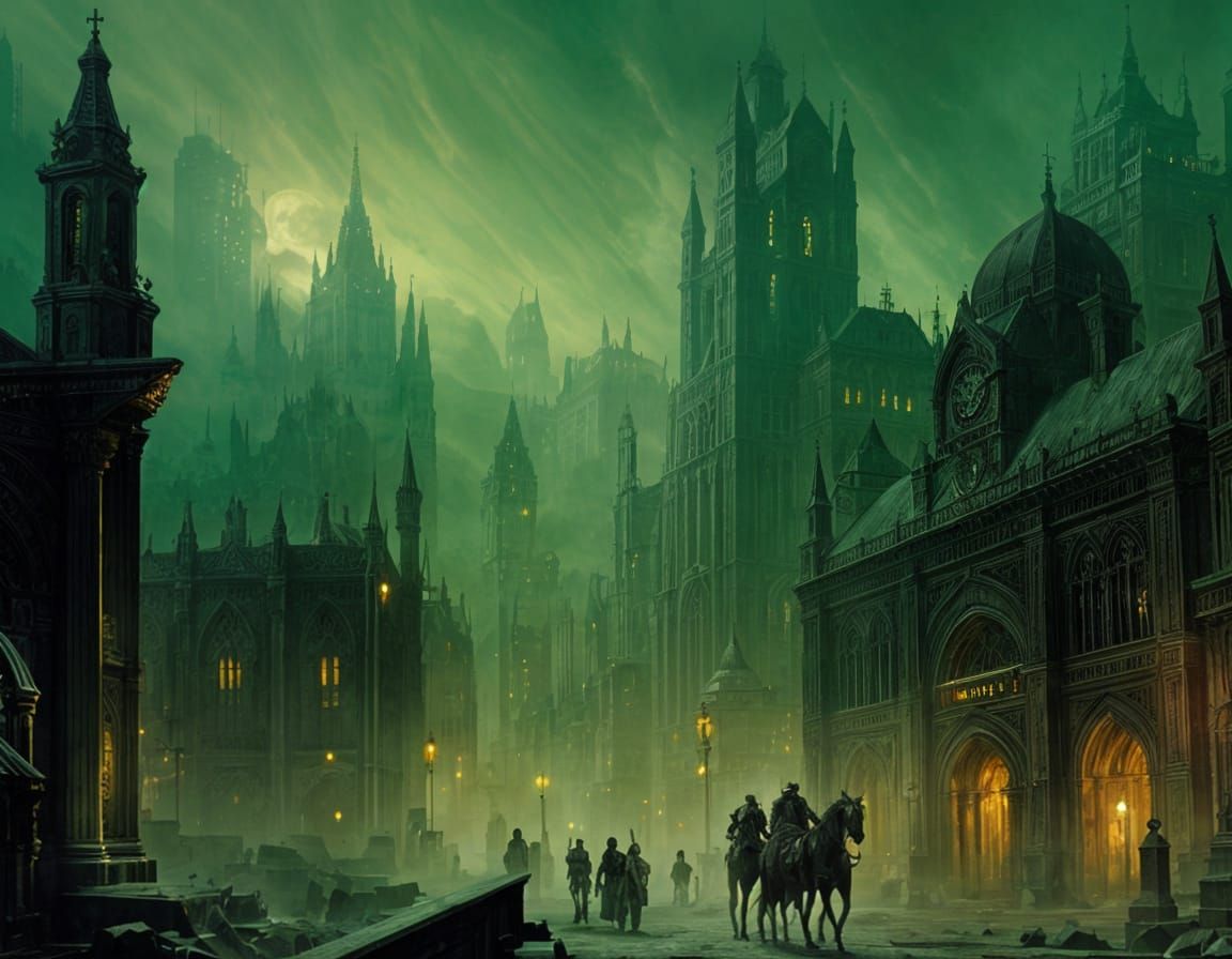 Grim Necromancer City in Dark Fantasy Style