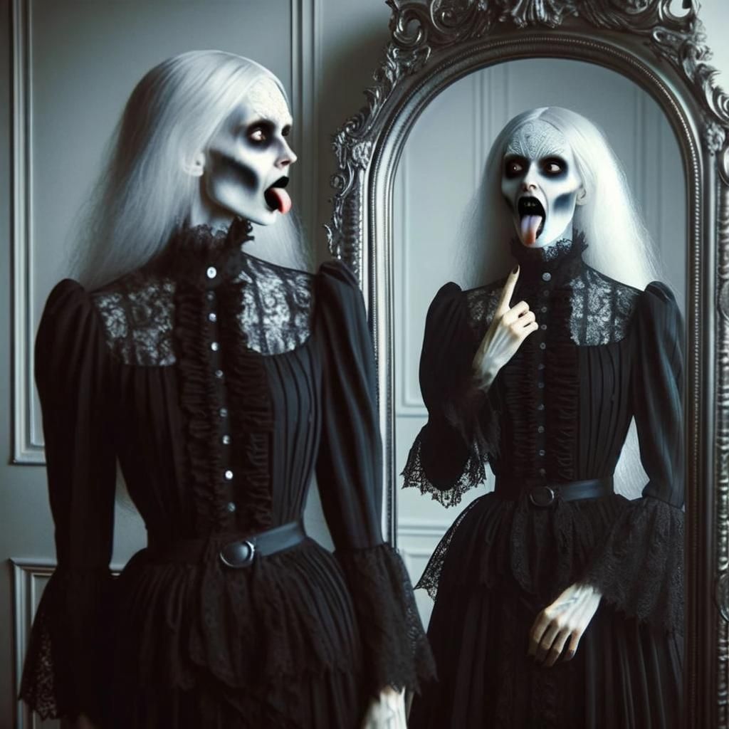Gothic Woman in Mirror, Victorian Style Artwork