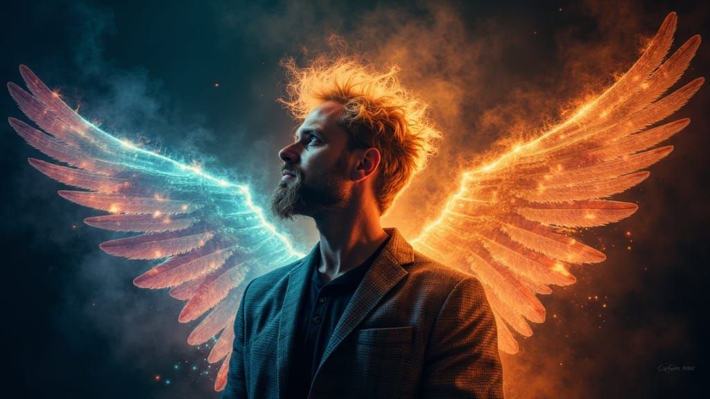 Angel Portrait with Rainbow Lightning and God Rays