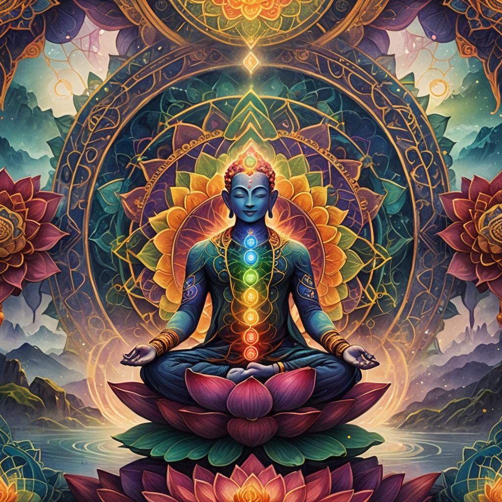 Vibrant Chakras Concept Art in Mystical Landscape