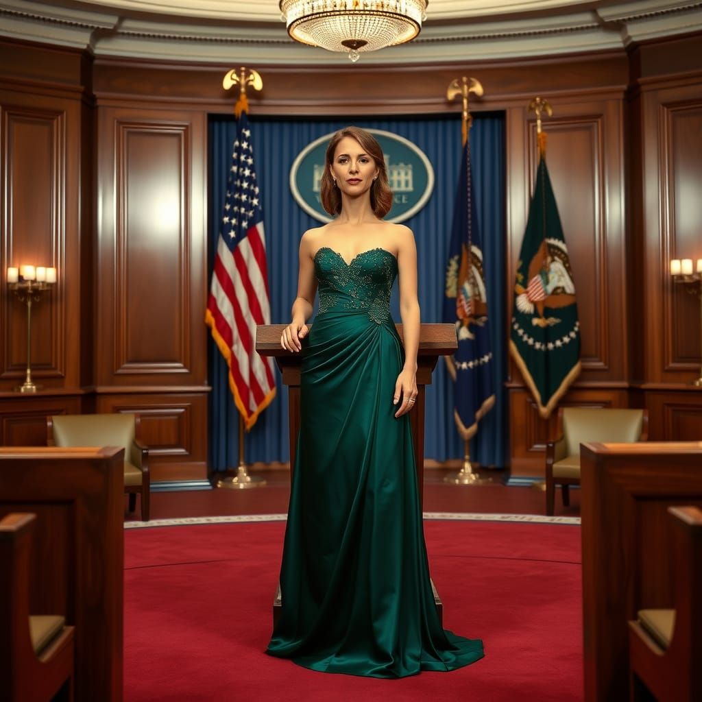 Emerald Green Evening Gown in Classic White House Elegance