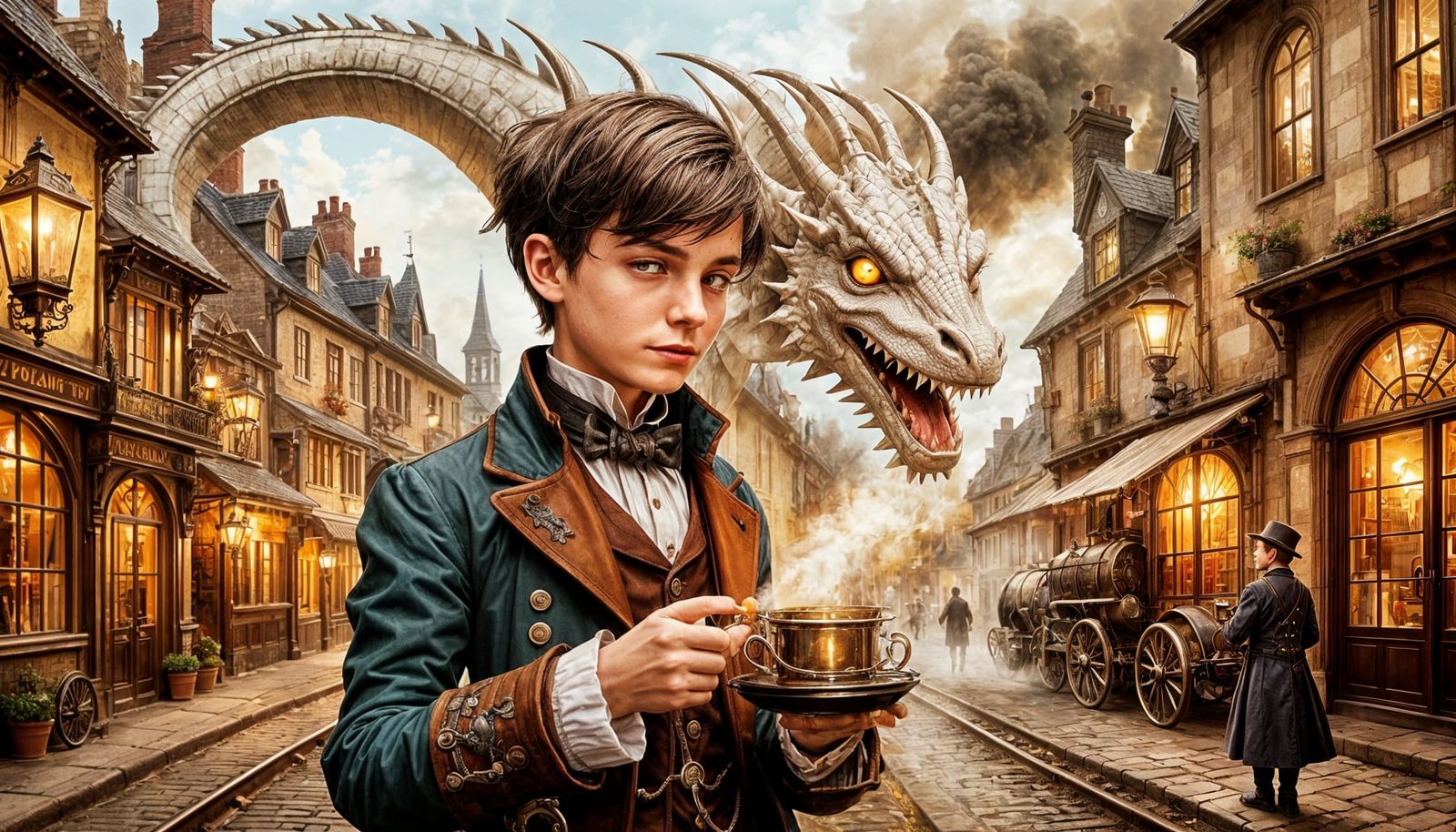 Youthful Bond in Whimsical Victorian Village