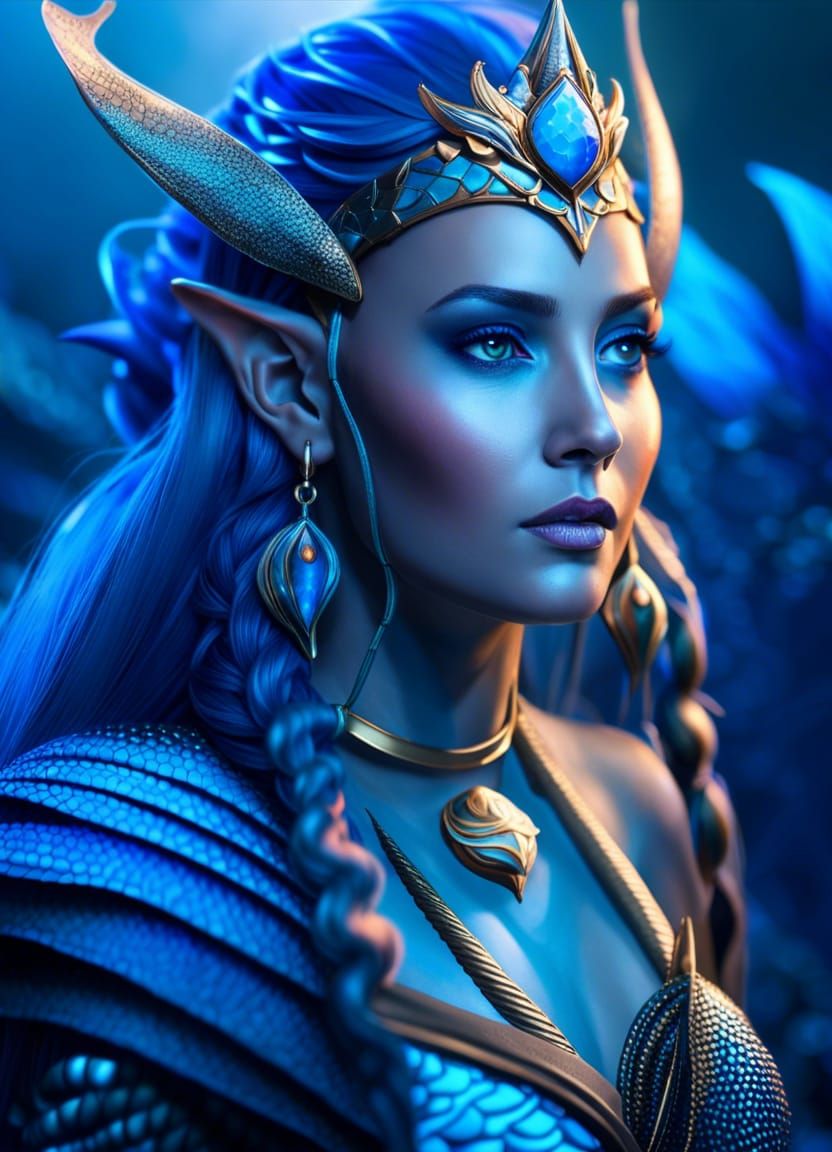 Merfolk Trader Portrait in Dark Fantasy Style