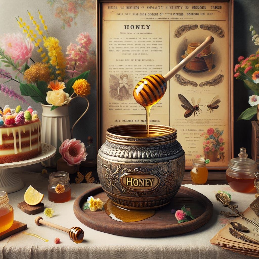 Antique Honey Jar with Dripping Honey Stick