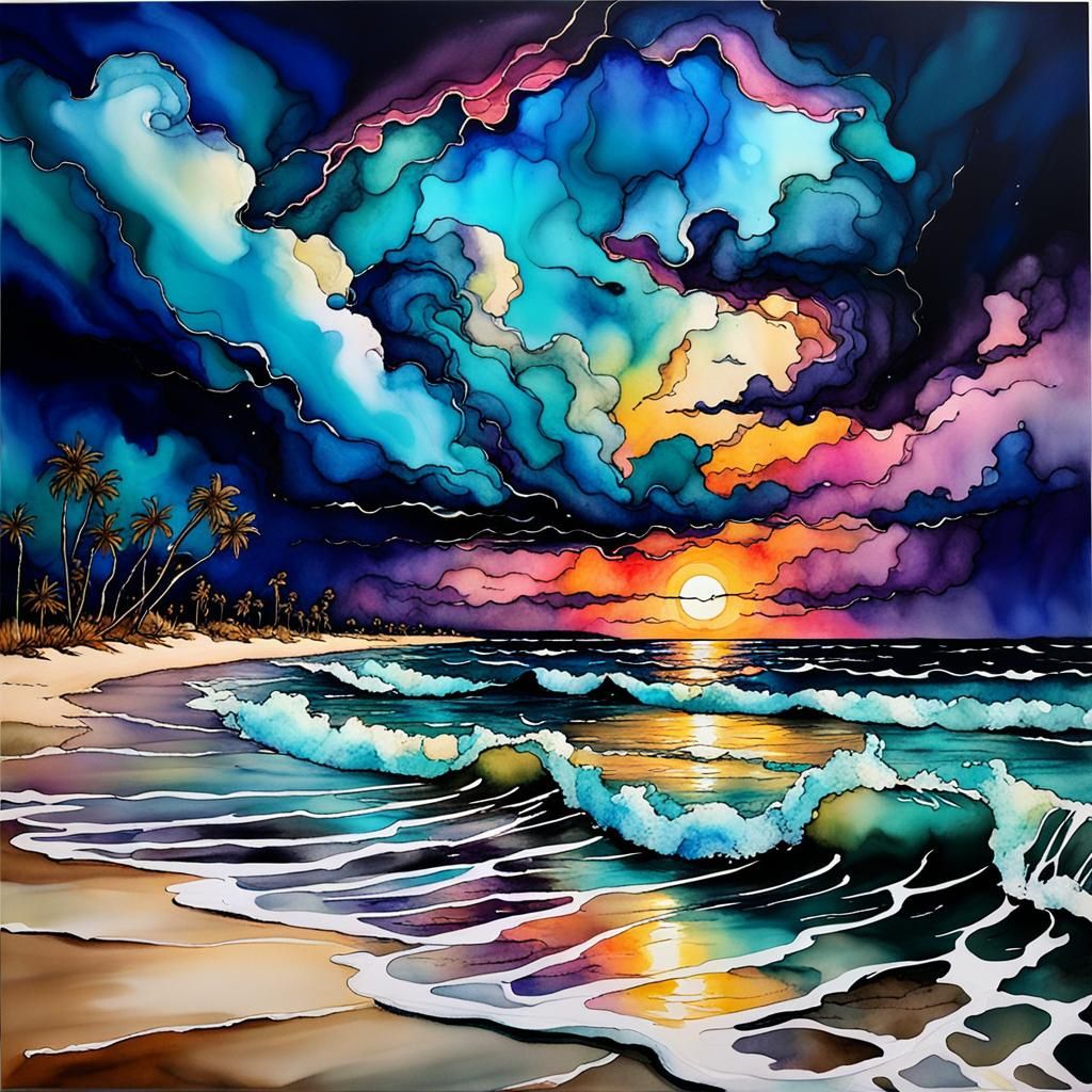 Alcohol Ink Dusk Beach Storm