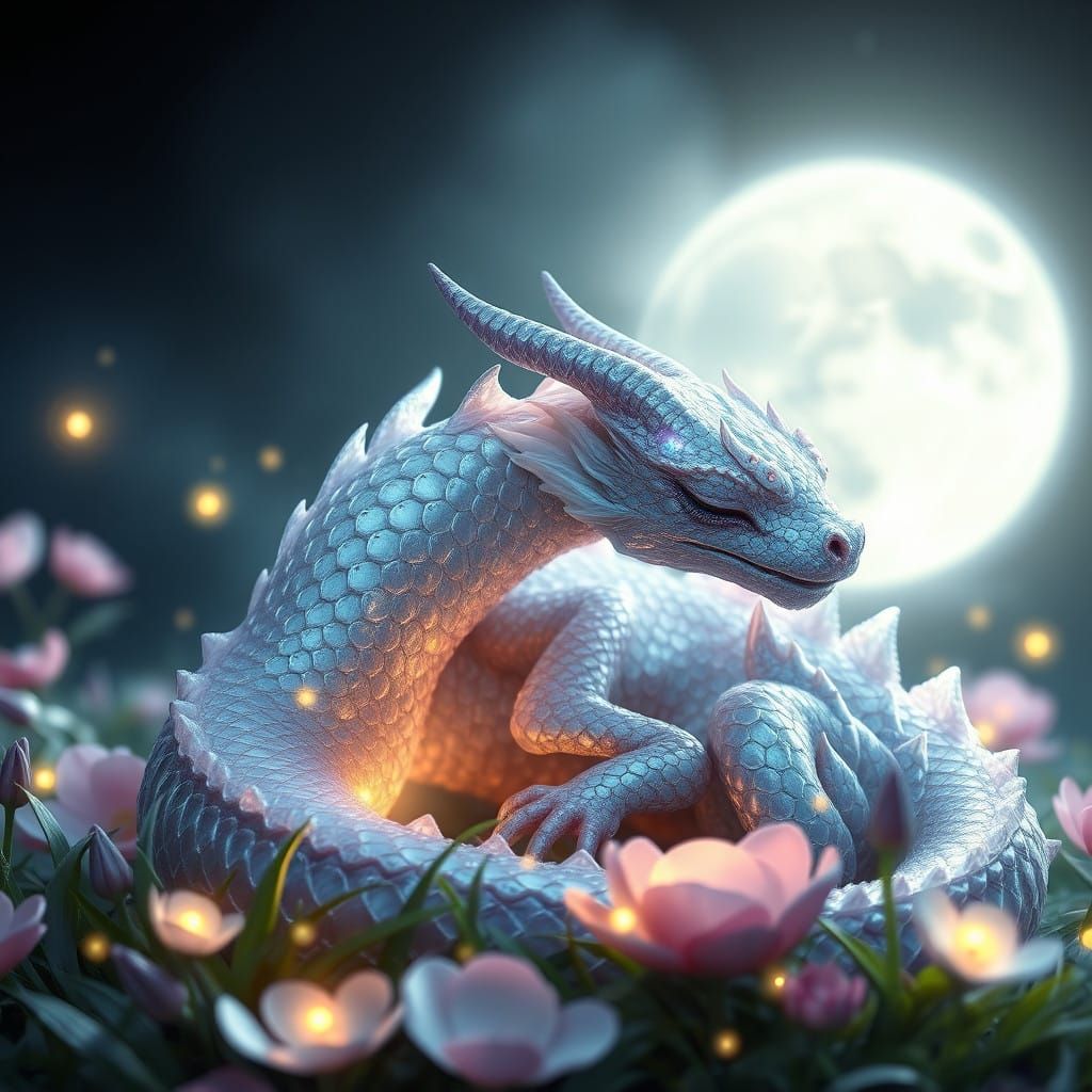 Dreamlike Baby Dragon in Ethereal Moonlight