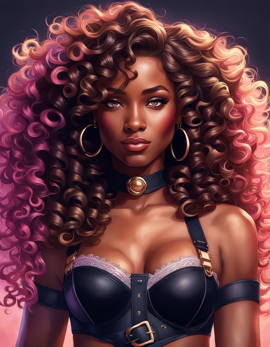 Beautiful Black Woman Portrait in Hyperdetailed Style