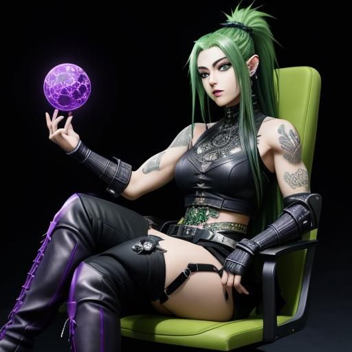 Cyberpunk Goth Girl in Gamer Chair, Anime Style