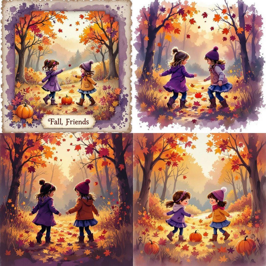 Children Joyfully Play in Bold Autumn Hues