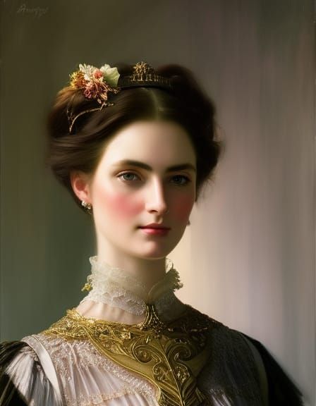 Victorian Beauty Portrait in Hyperdetailed Oil Painting Styl...