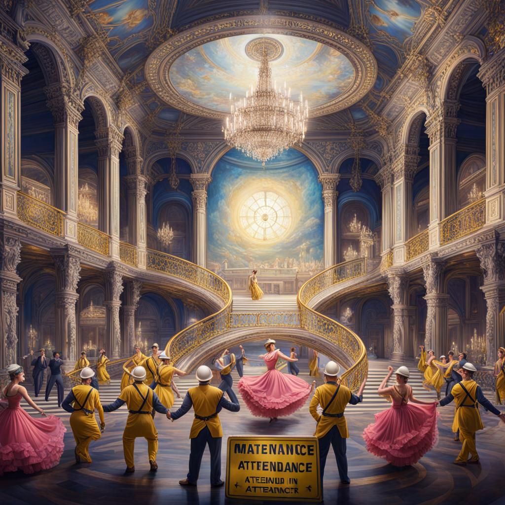Ornate Ballroom Dance with Maintenance Crew