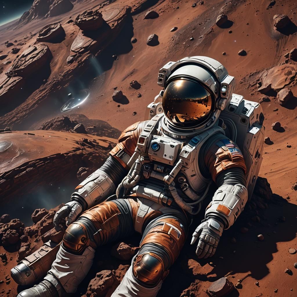 Astronaut and Martian Embrace: Cosmic Fantasy Art