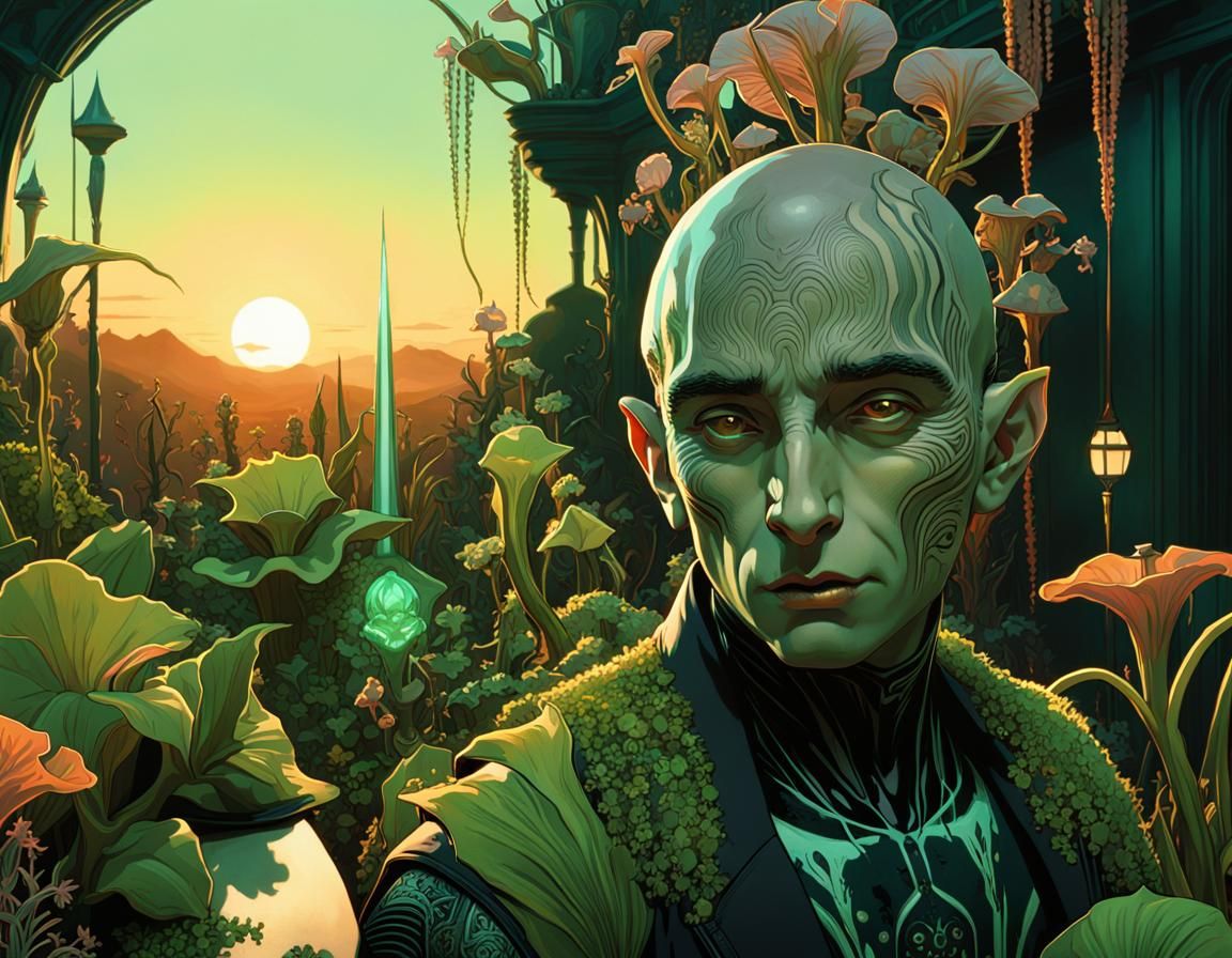 Goblin Warlock Sunset View: Photorealistic Digital Art