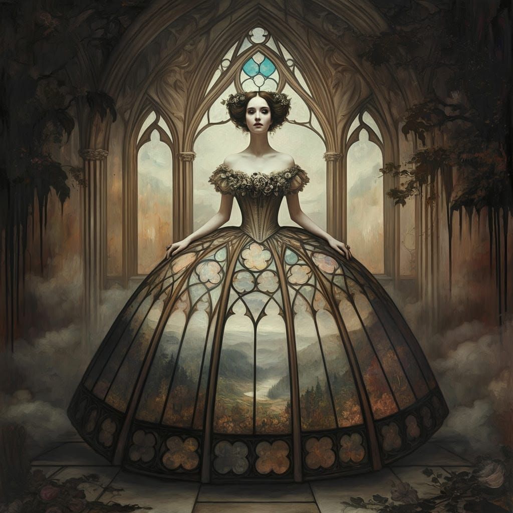 Gothic Ball Gown Reveals Dreamlike Landscape