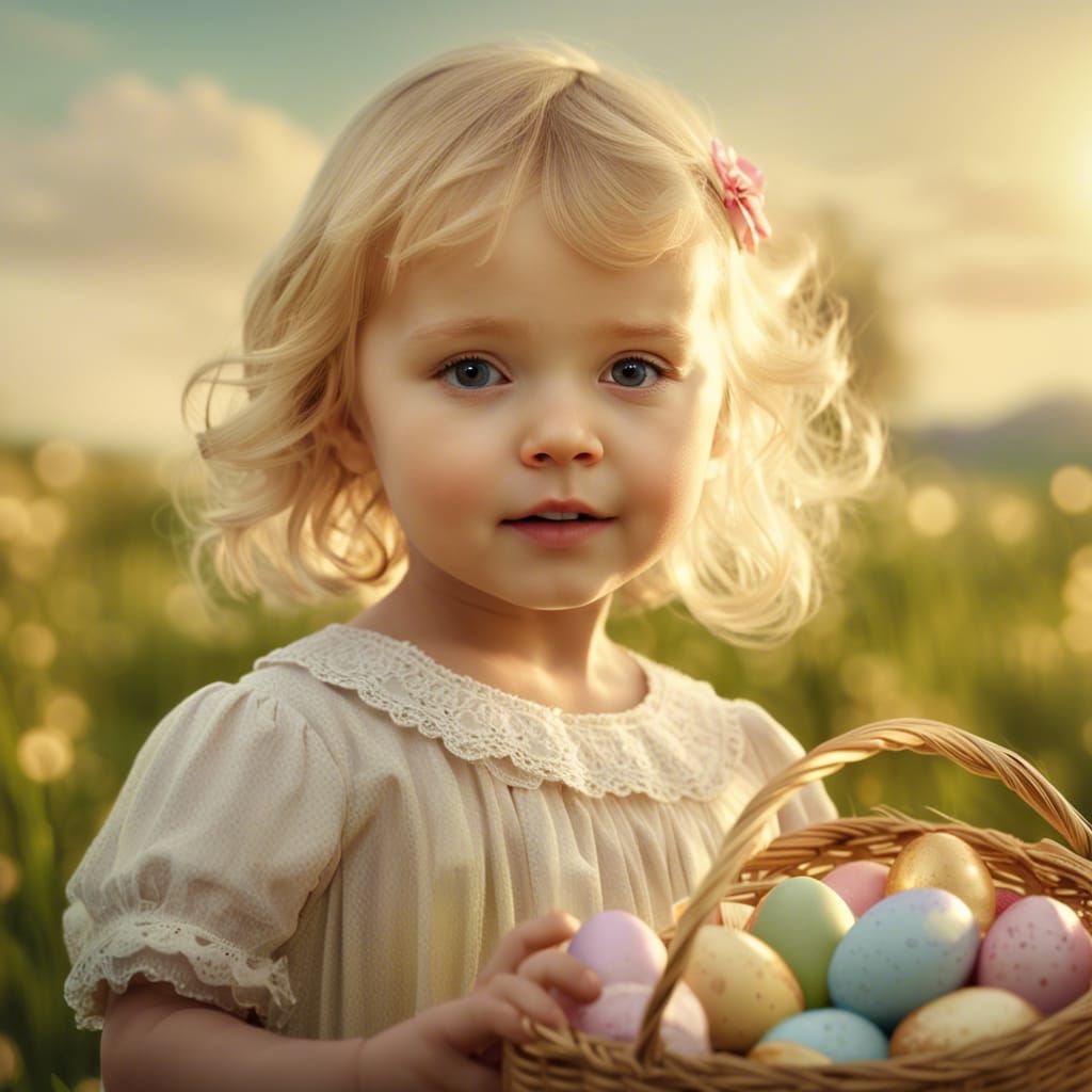 Toddler's Easter Egg Hunt in Golden Light