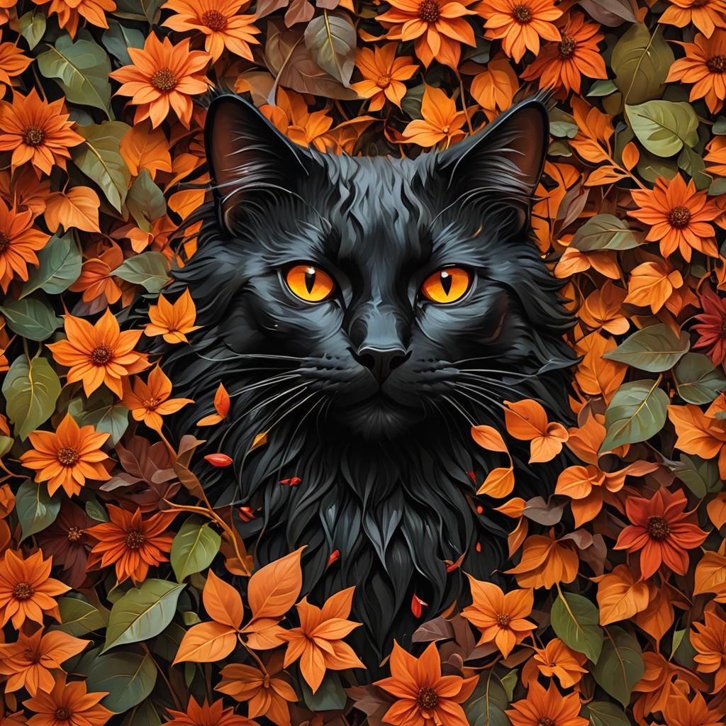 Surreal Abstract Cat Face in Oil Painting Style