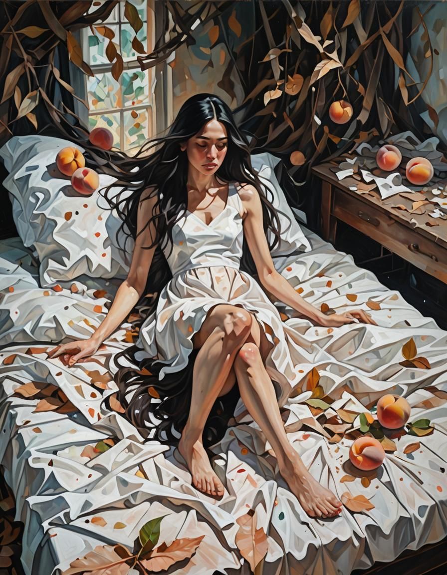 Melancholic Woman in Bed: Expressionist Oil Painting