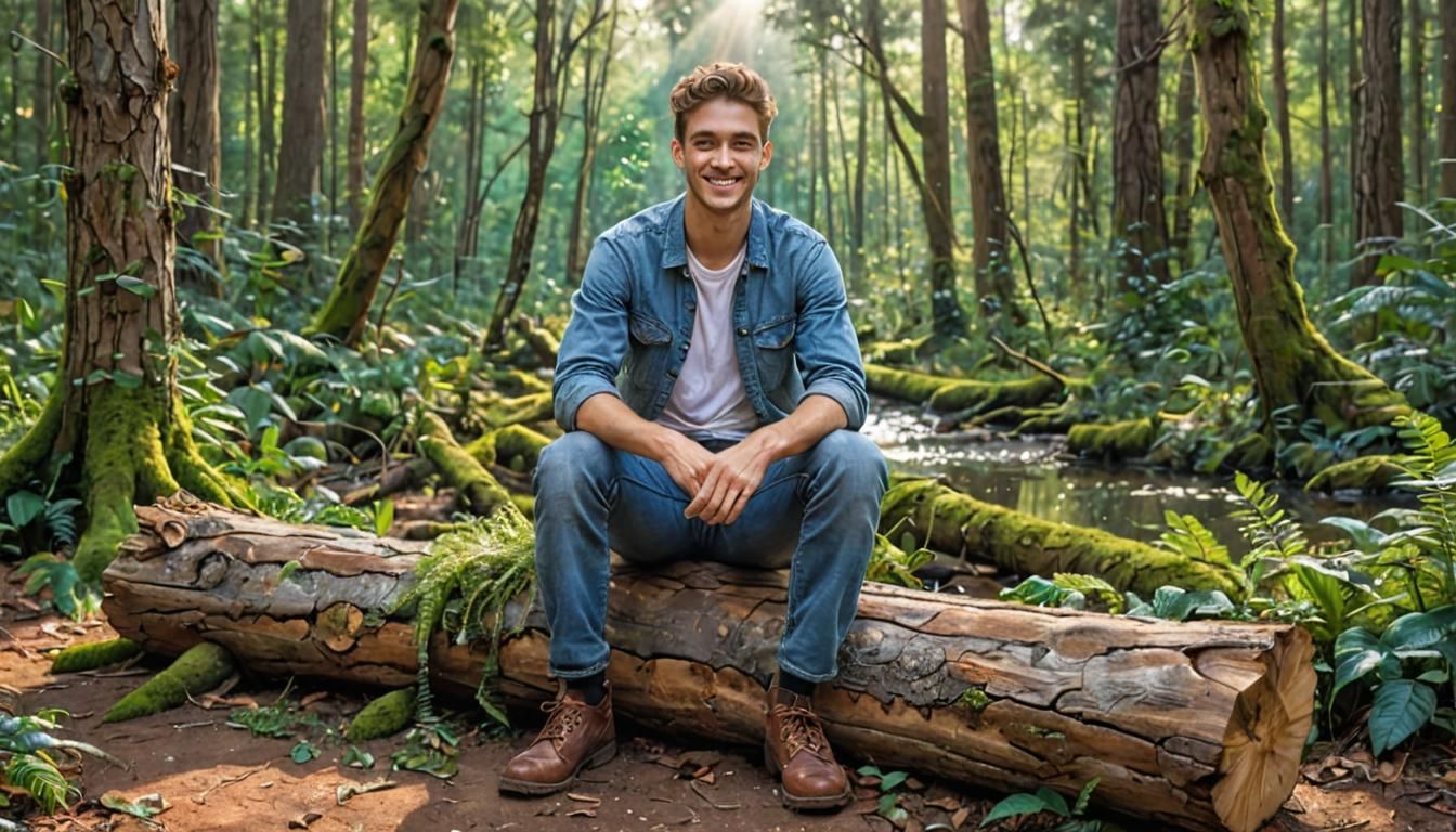 Smiling Man in Forest, Surrealist Fantasy Art