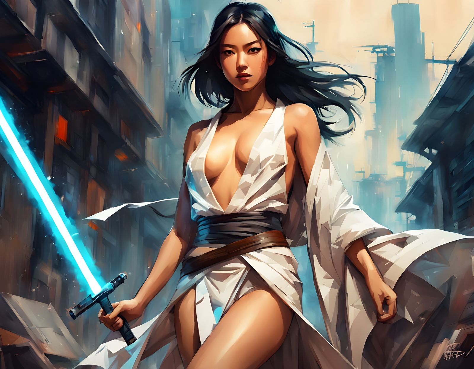 Gorgeous Jedi Woman Portrait in Mixed Media Style