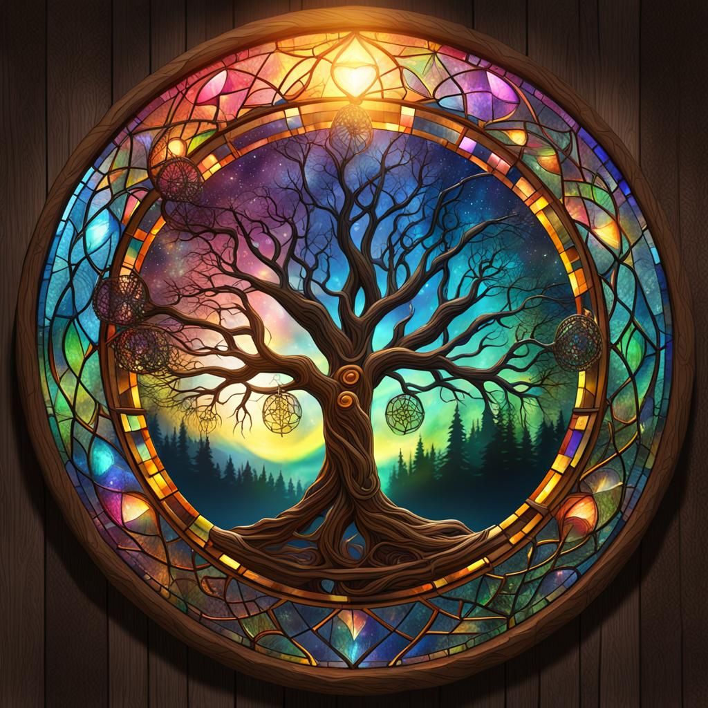 Stained Glass Dream Catcher with Aurora Lights