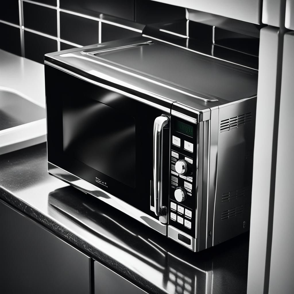 Surreal Cinematic Masterpiece of a Chrome-Colored Microwave