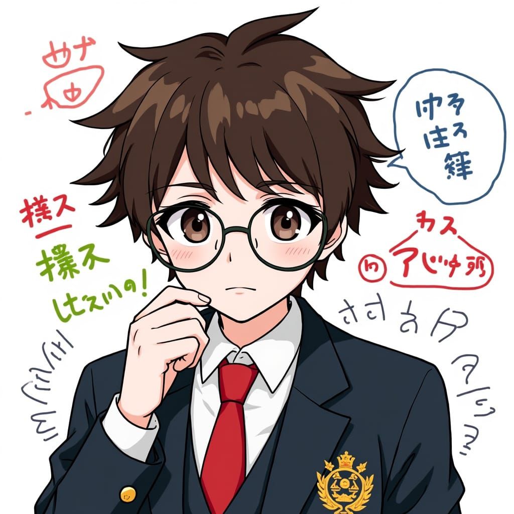 Anime Style Illustration of a Thoughtful Schoolboy