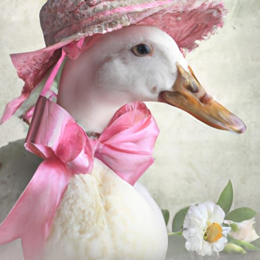 Duck with Bonnet and Pink Bow in Vintage Style