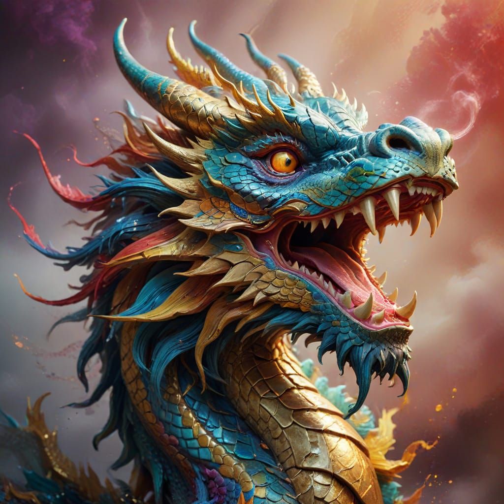 Majestic Chinese Dragon in Vibrant, Hyperrealistic Concept A...