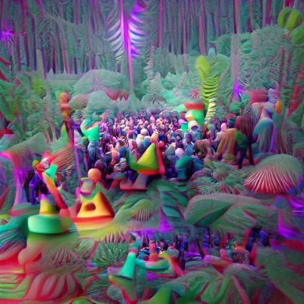 Psychedelic Forest Rave Crowd in 8K 3D