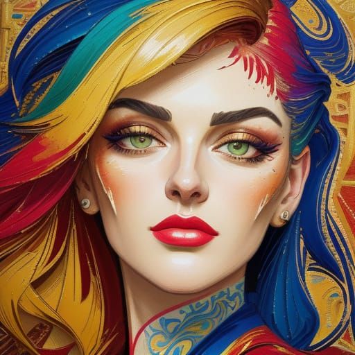 Gouache Style Woman's Face with Impasto Techniques