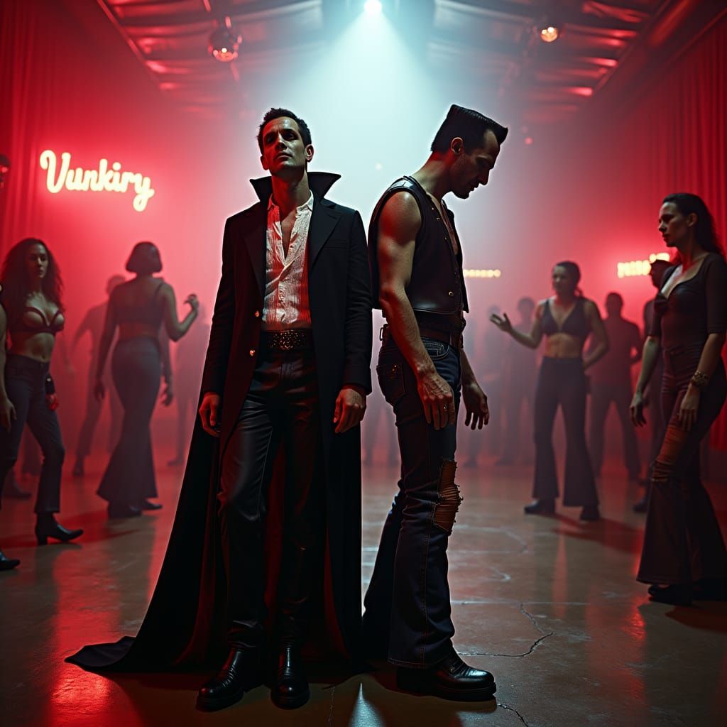 Dracula and Frankenstein Disco Dance-Off in Grindhouse Style