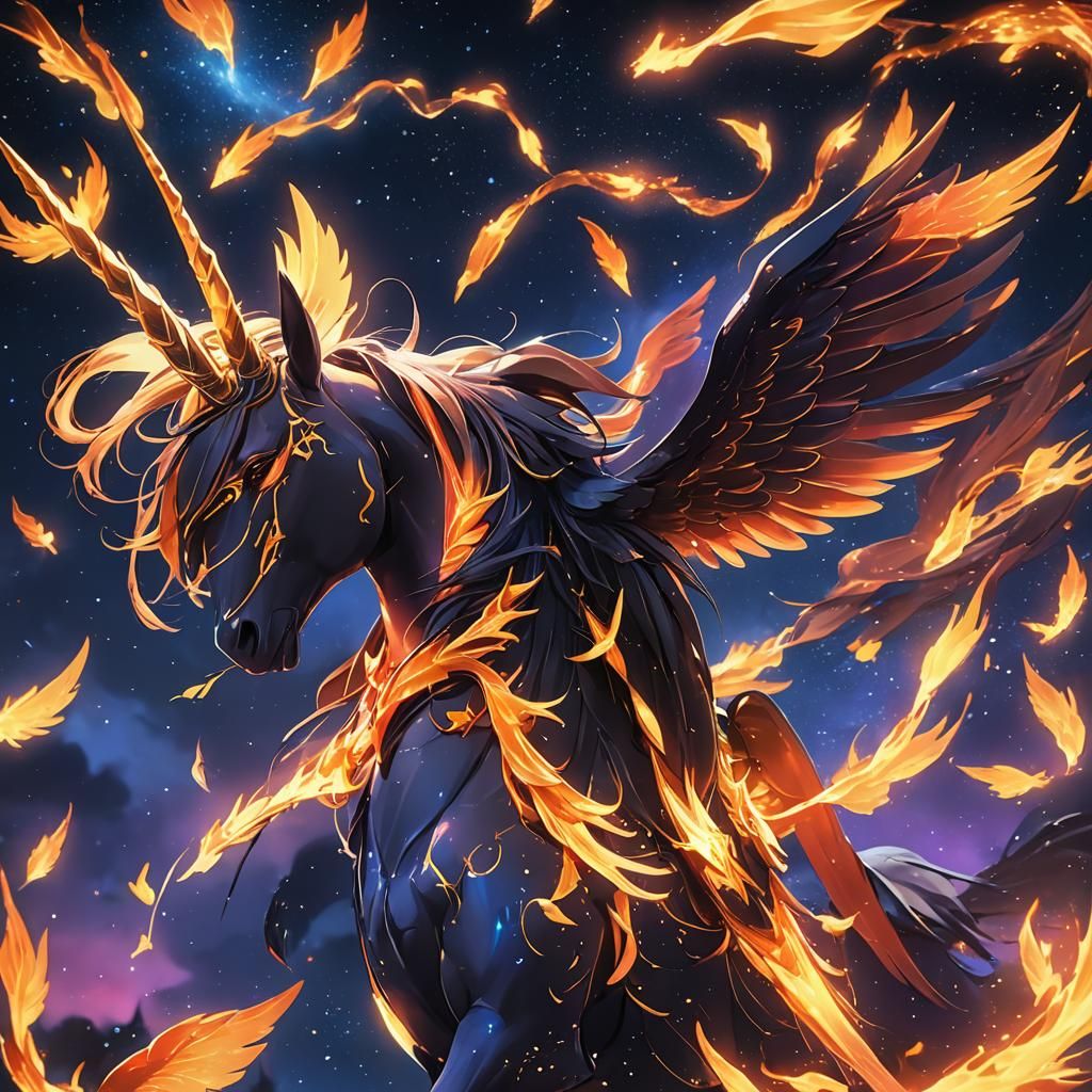 Anime Alicorn with Fiery Wings in Neon Colors