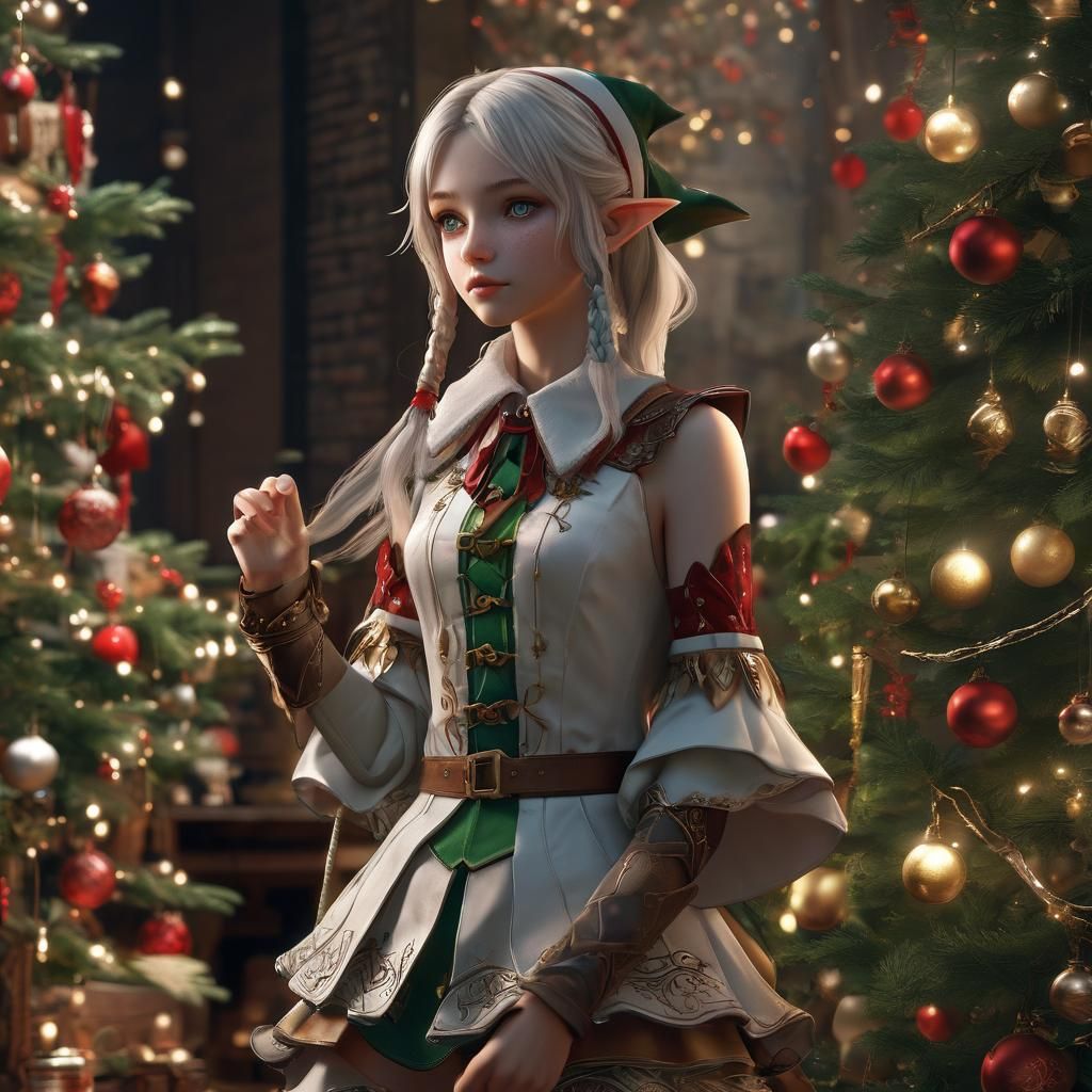 Detailed 3D Anime Christmas Elf Art