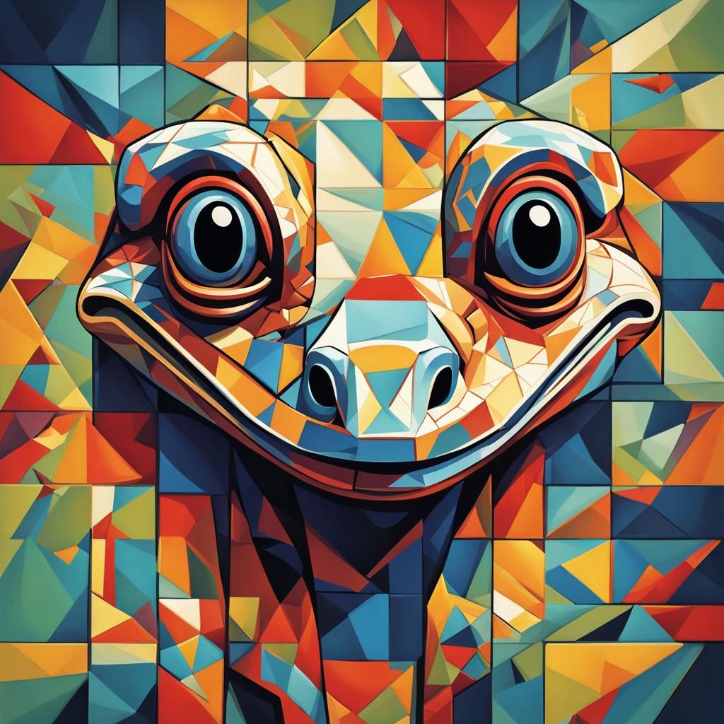 Cubist Gecko with a Mustache in Art Deco Style