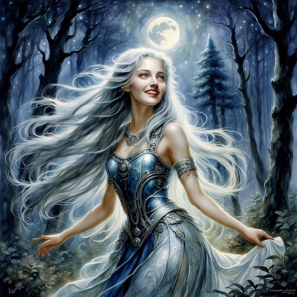 Enchanted Forest Goddess in Glimmer-Grit Watercolour Style