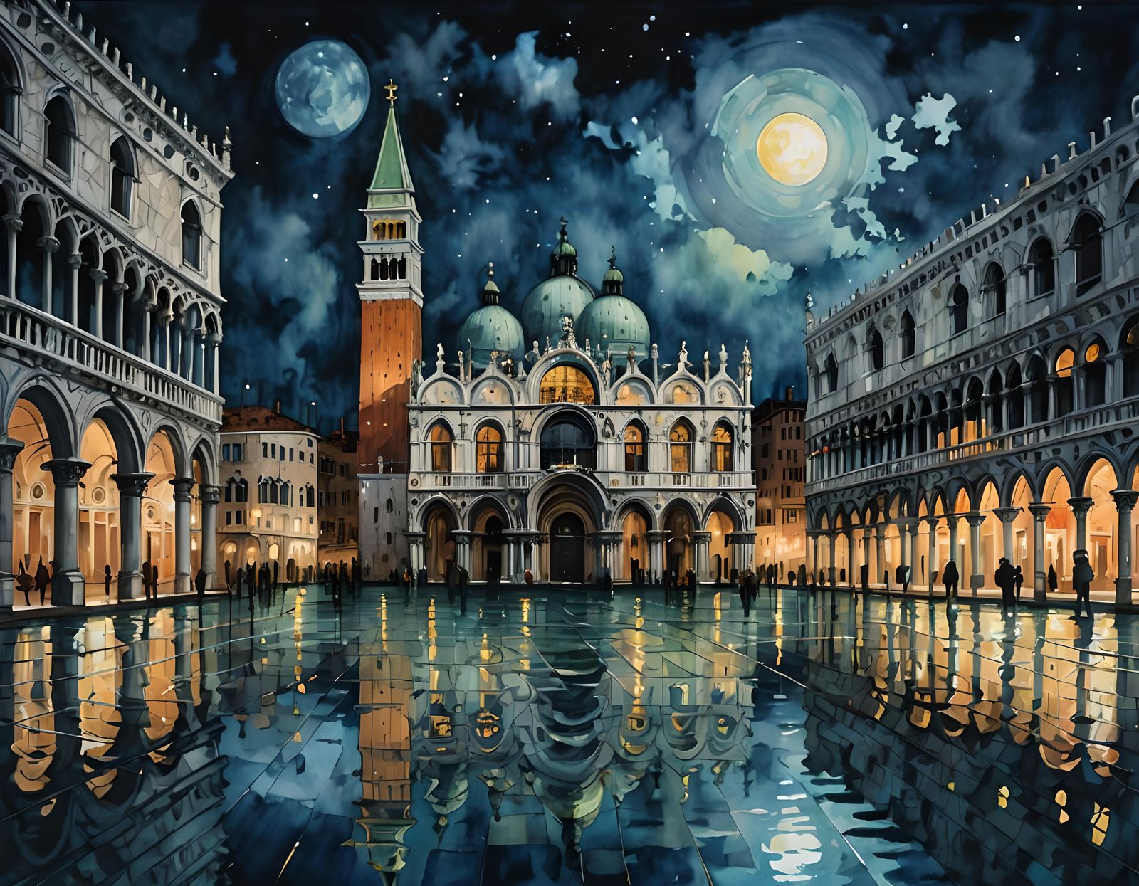 Venice's Flooded St. Mark's Square: Gouache Impression