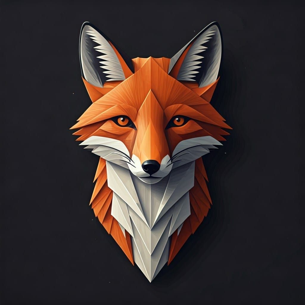 Origami Fox Logo in Art Nouveau Style