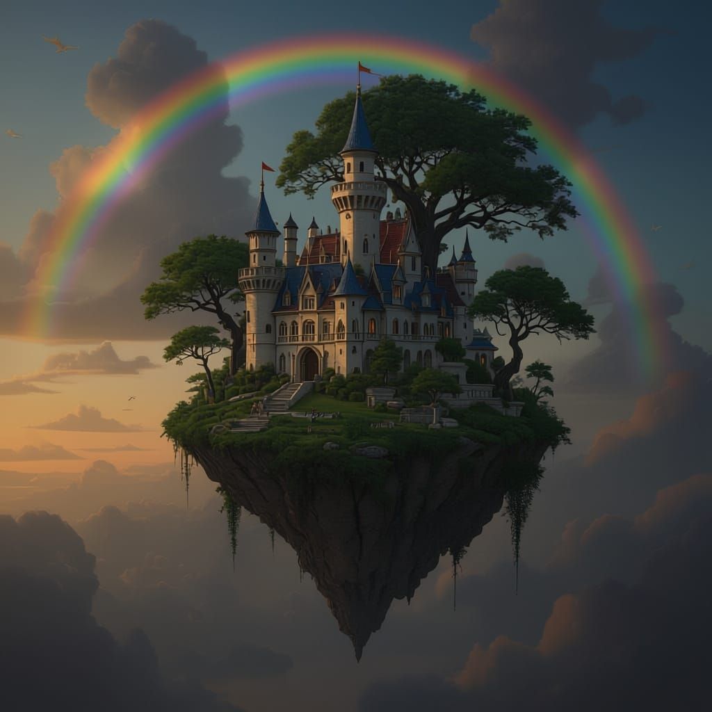 Majestic Floating Island with Castle and Lush Trees