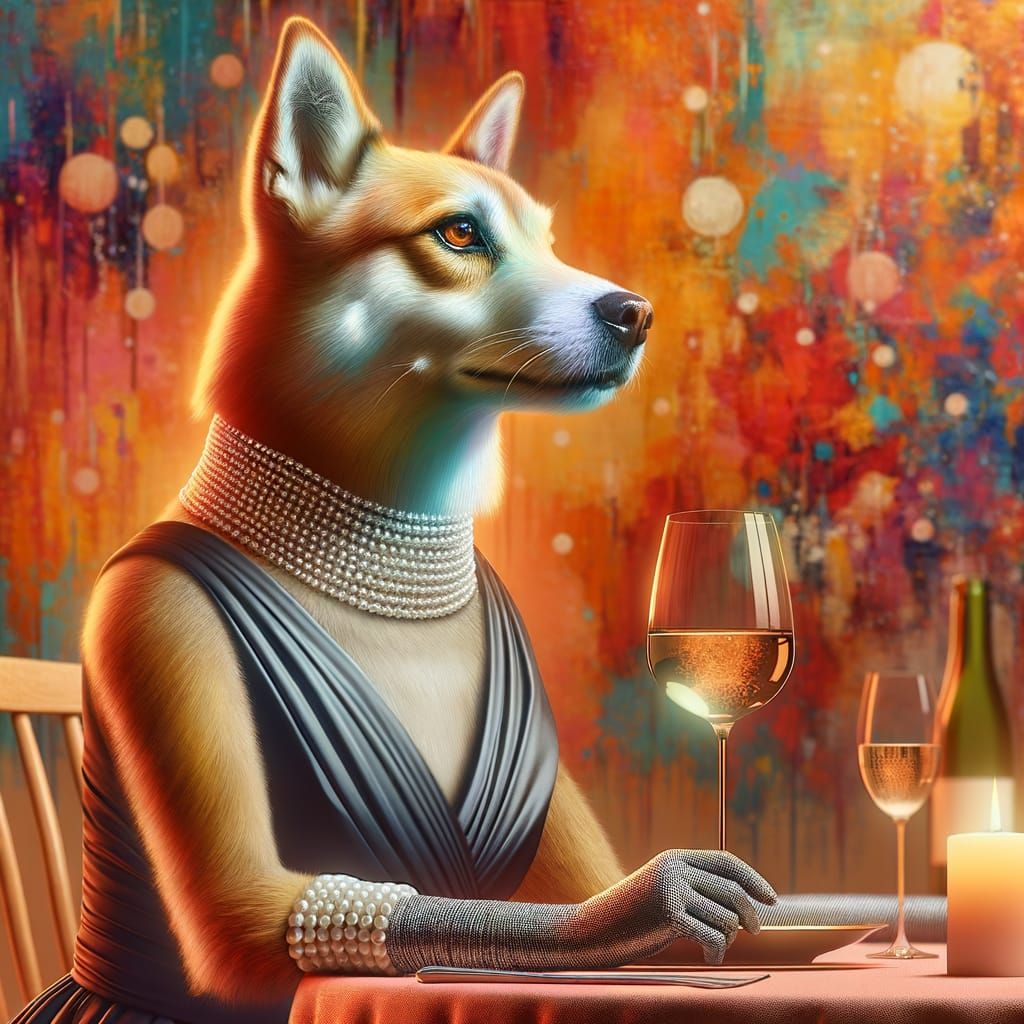 Stylish Anthropomorphic Dog at Dinner Party