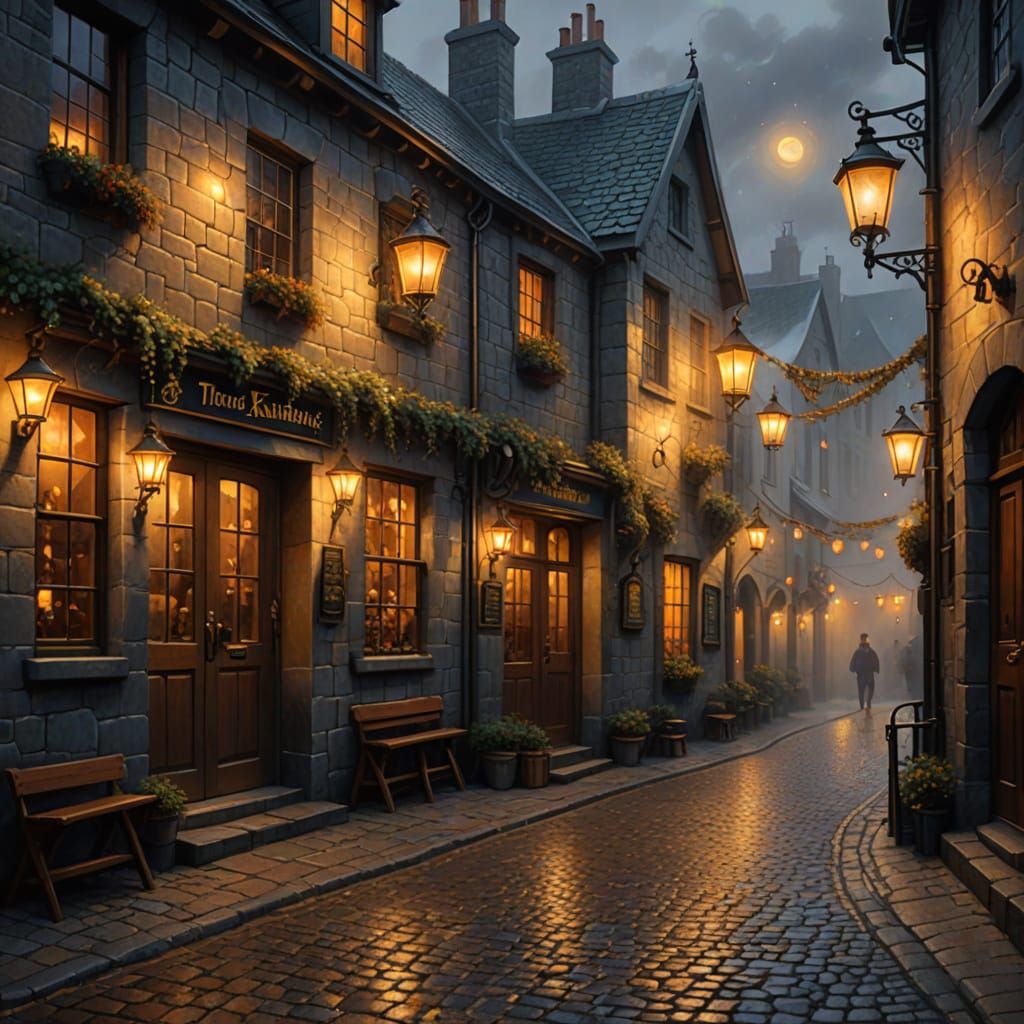 Ethereal Irish Pub in Misty Medieval Alley