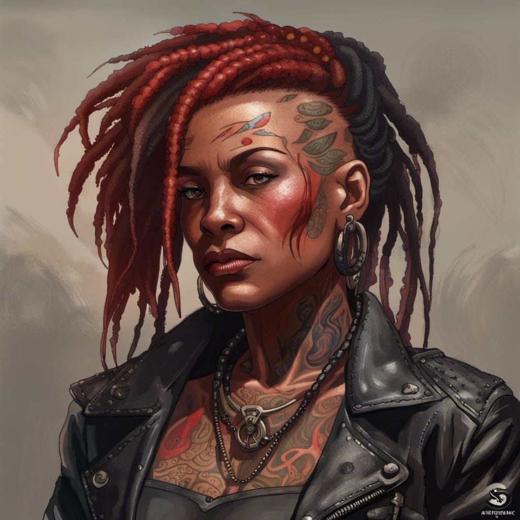 Punk Woman Portrait with Tattoos in Detailed Lighting