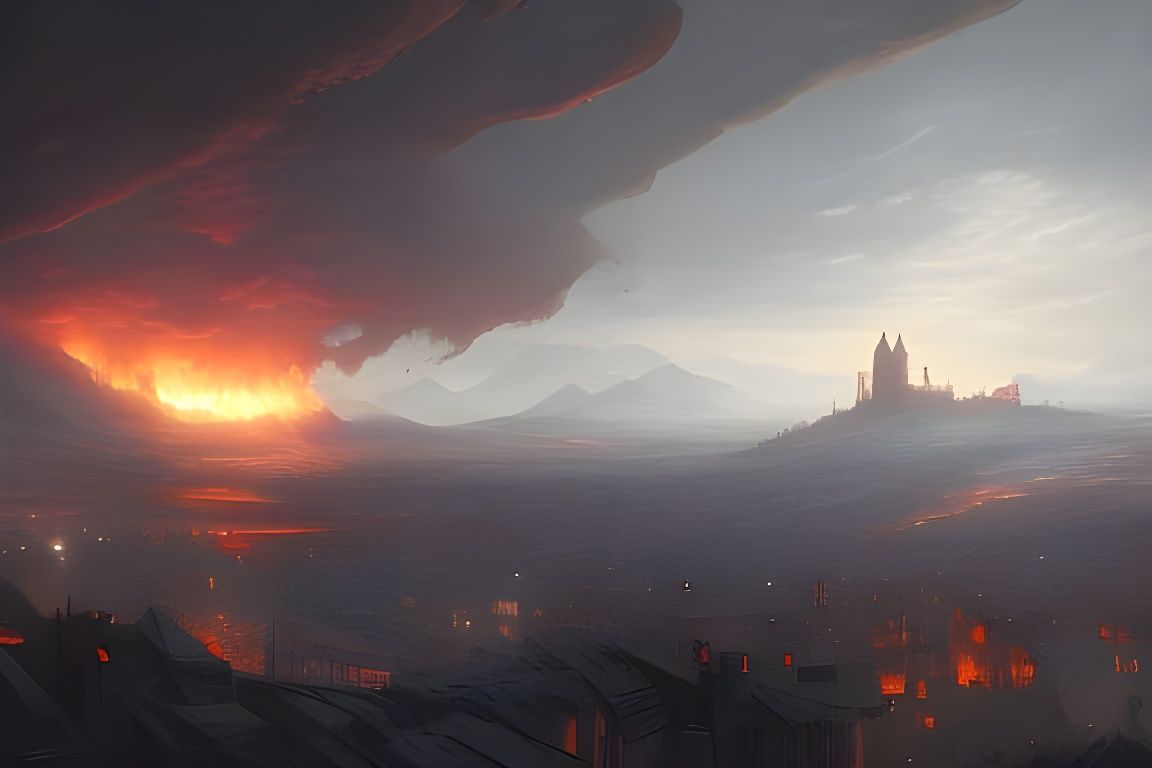 Inferno Over Medieval City: Dark Fantasy Concept Art