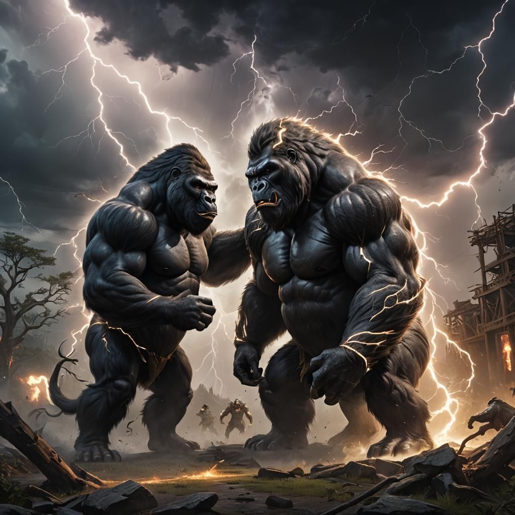 Epic Battle: Gorilla vs Unicorn in Dark Fantasy Art
