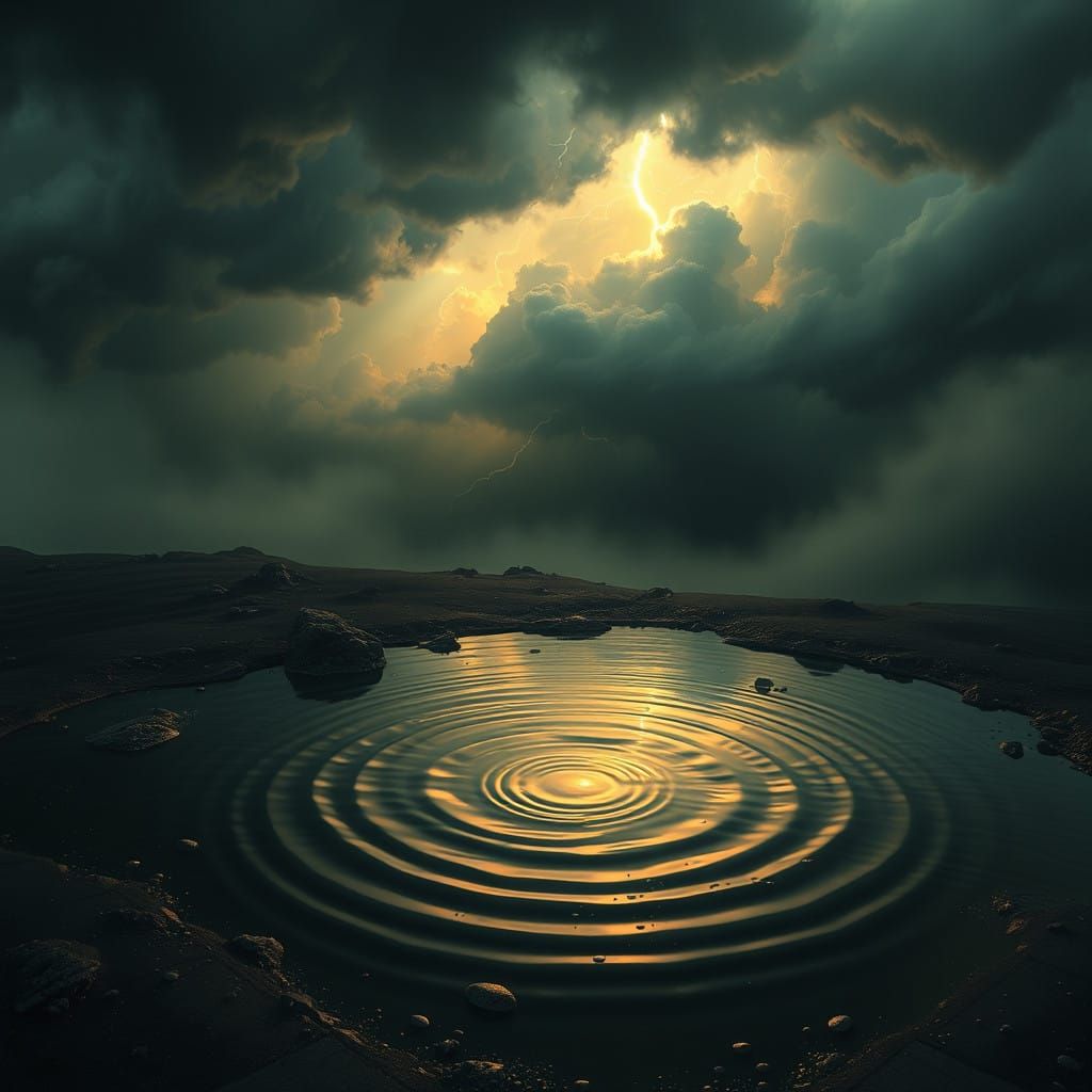 Turbulent Storm Over Crystal Puddle, Fantasy Concept Art Sty...