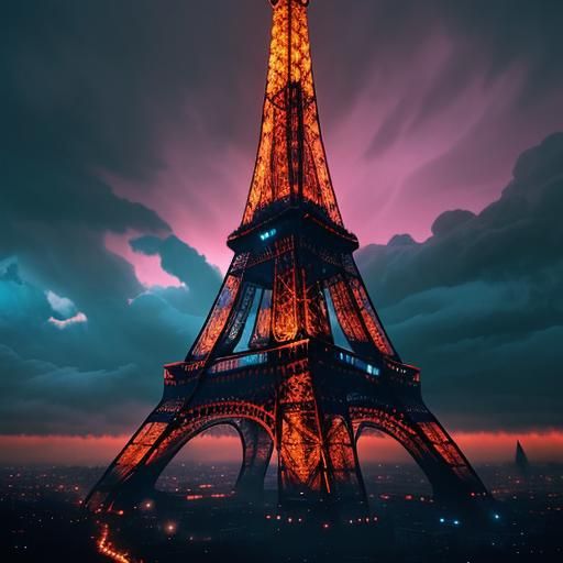 Eiffel Tower Sunset Vortex: Digital Matte Painting