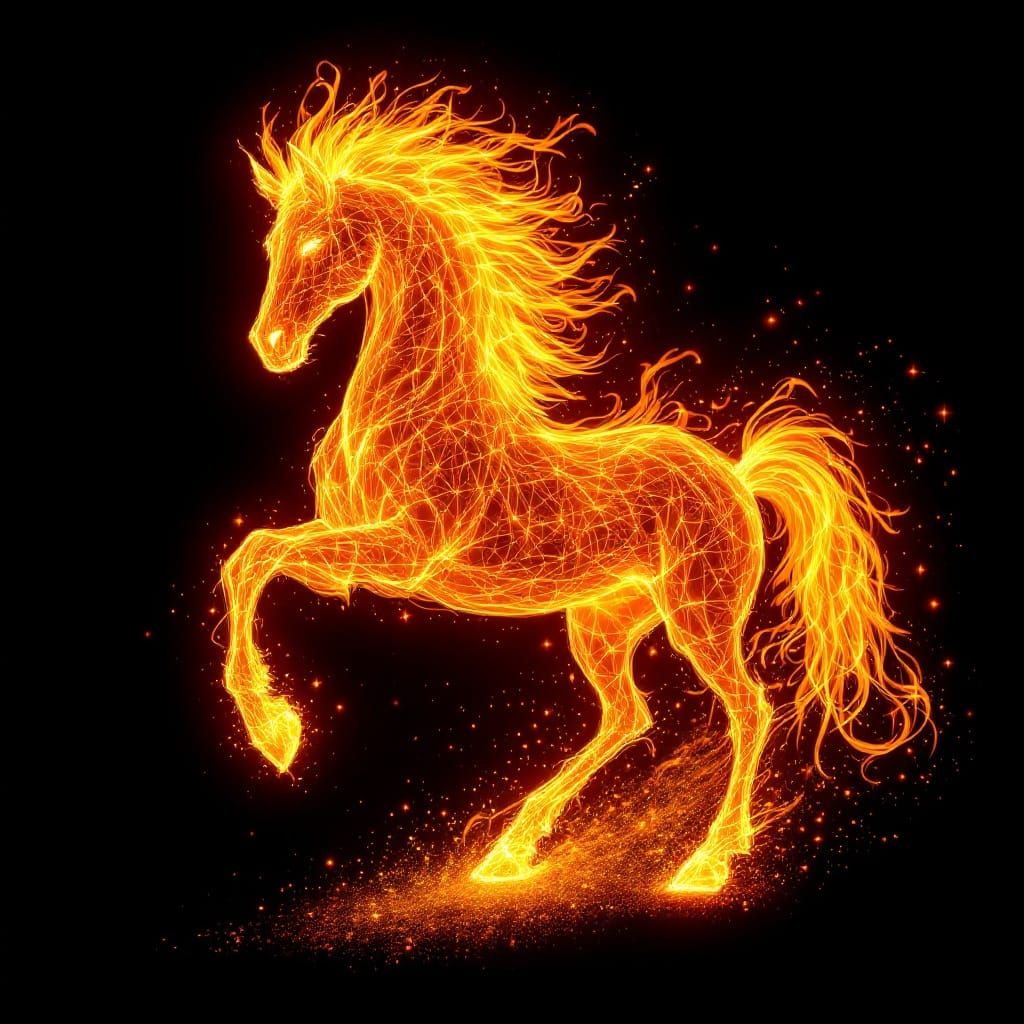 Ethereal Fiery Horse Formed from Dancing Flames