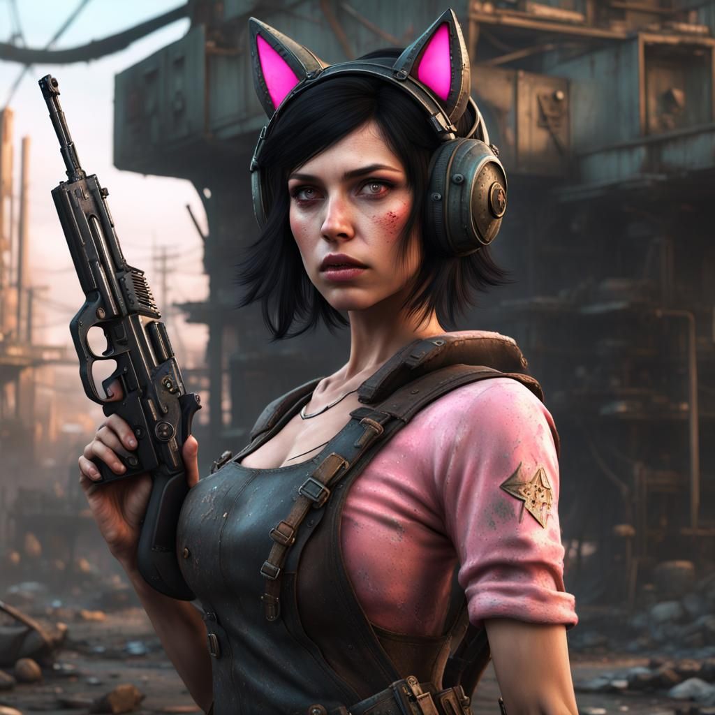 Post-Apocalyptic Girl with Cat Ears in Fallout Style