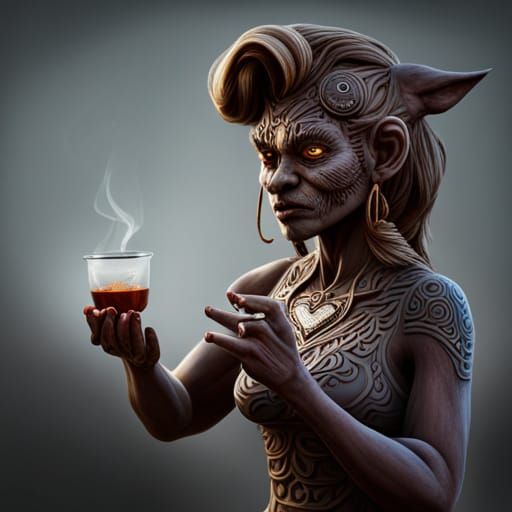 Bugbear Tea Ceremony: Hyperrealistic 64 Megapixel Image