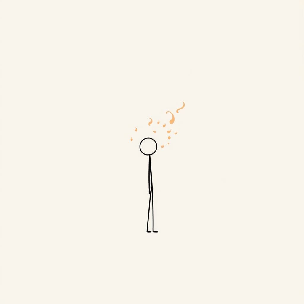 Whimsical Stick Figure in a Golden Speech Bubble